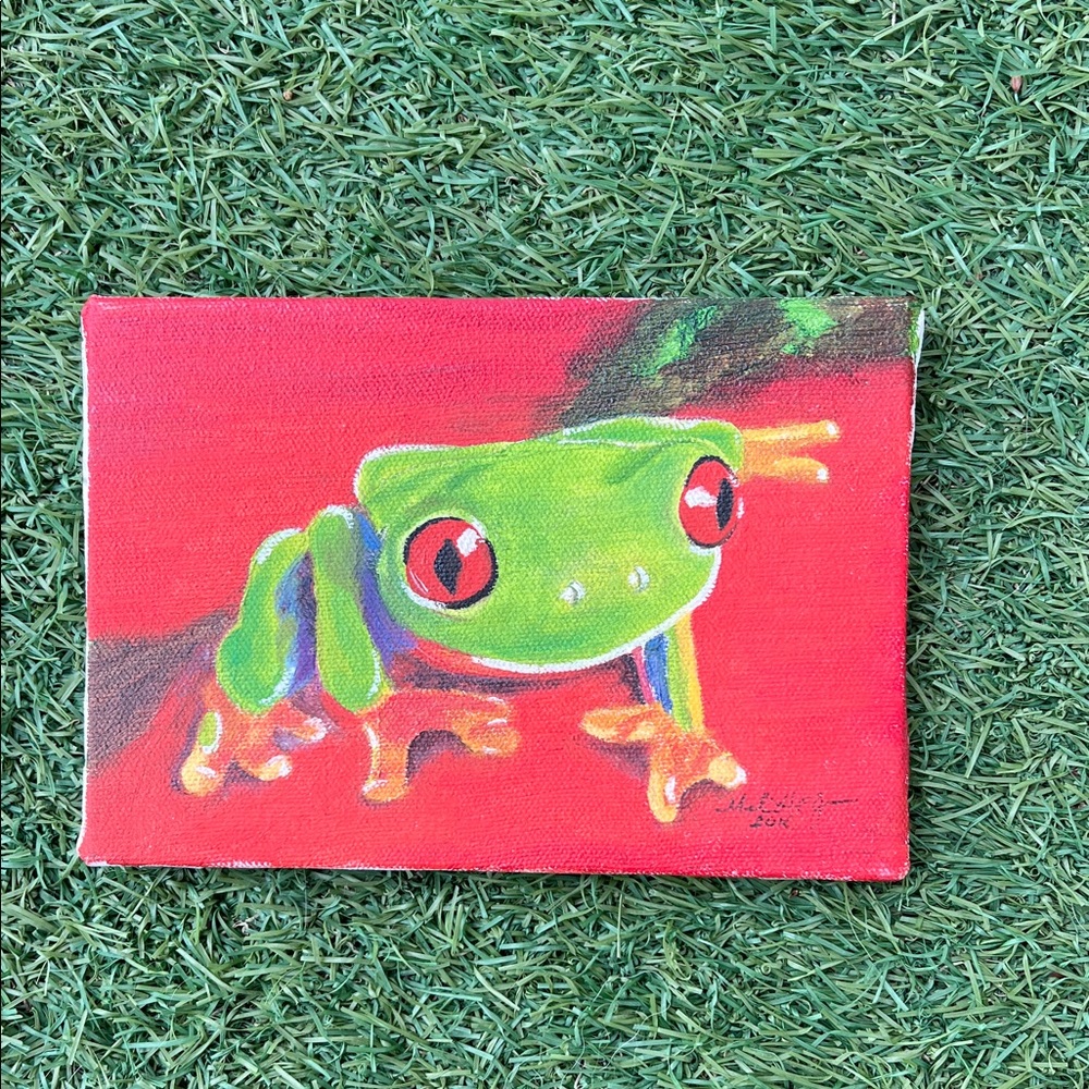 Green Tree Frog original Oil Canvas Art  artist Melissa Howard Jones